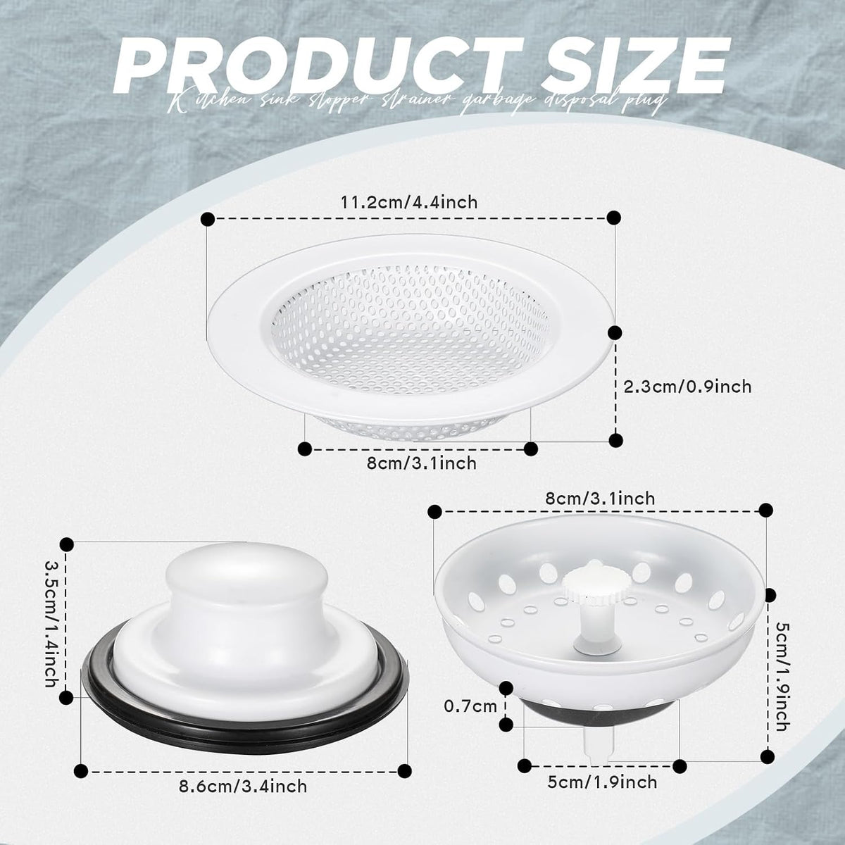 3 Pcs Sink Plug Stopper Disposal Drain Strainer,Silver