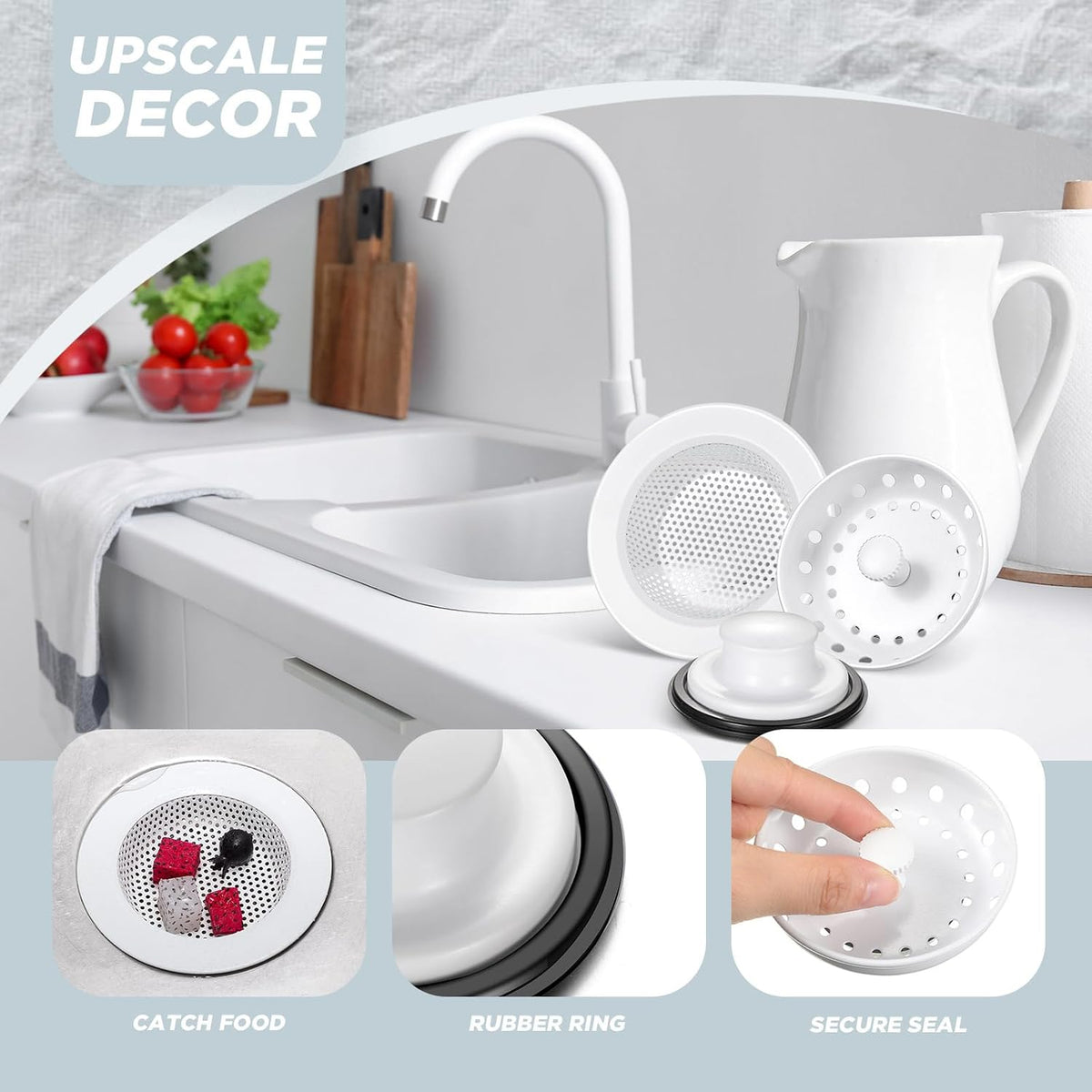 3 Pcs Sink Plug Stopper Disposal Drain Strainer,Silver