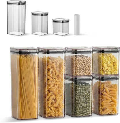 6Pcs Vacuum Seal Jars with Lids, Black, 2x1900ML + 2x1100ML + 2x700ML, 1 Manual Vacuum Pump, AS & Silicone Material, Airtight Food Storage Containers for Kitchen Pantry