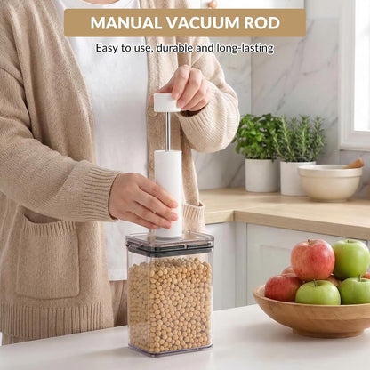 6Pcs Vacuum Seal Jars with Lids, Black, 2x1900ML + 2x1100ML + 2x700ML, 1 Manual Vacuum Pump, AS & Silicone Material, Airtight Food Storage Containers for Kitchen Pantry