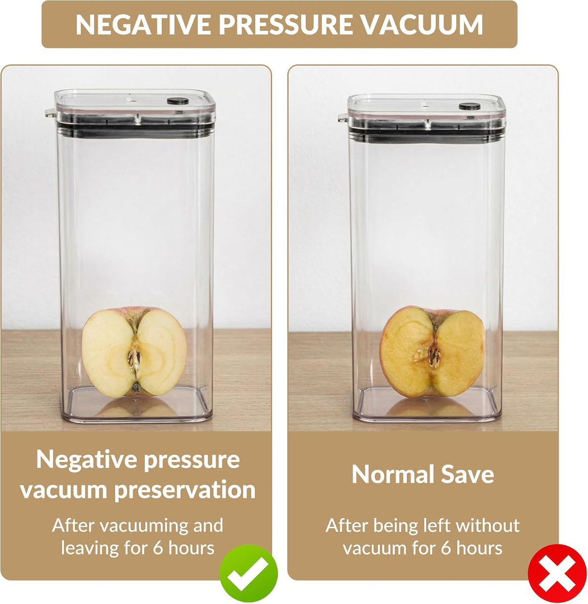 6Pcs Vacuum Seal Jars with Lids, Black, 2x1900ML + 2x1100ML + 2x700ML, 1 Manual Vacuum Pump, AS & Silicone Material, Airtight Food Storage Containers for Kitchen Pantry