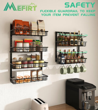 Over The Door Pantry Organizer, Pantry Storage and Organization | 6-Tier Adjustable Hanging Baskets, Metal Wall Mount Spice Rack Seasoning Shelves for Home & Kitchen, Laundry Bathroom - Black