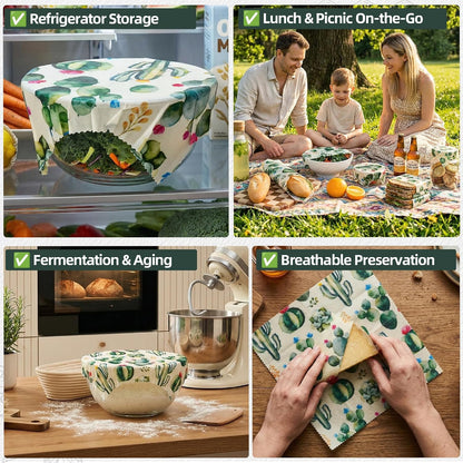 Cactus Beeswax Wraps, S/M/L 3 Pack Reusable Food Storage
