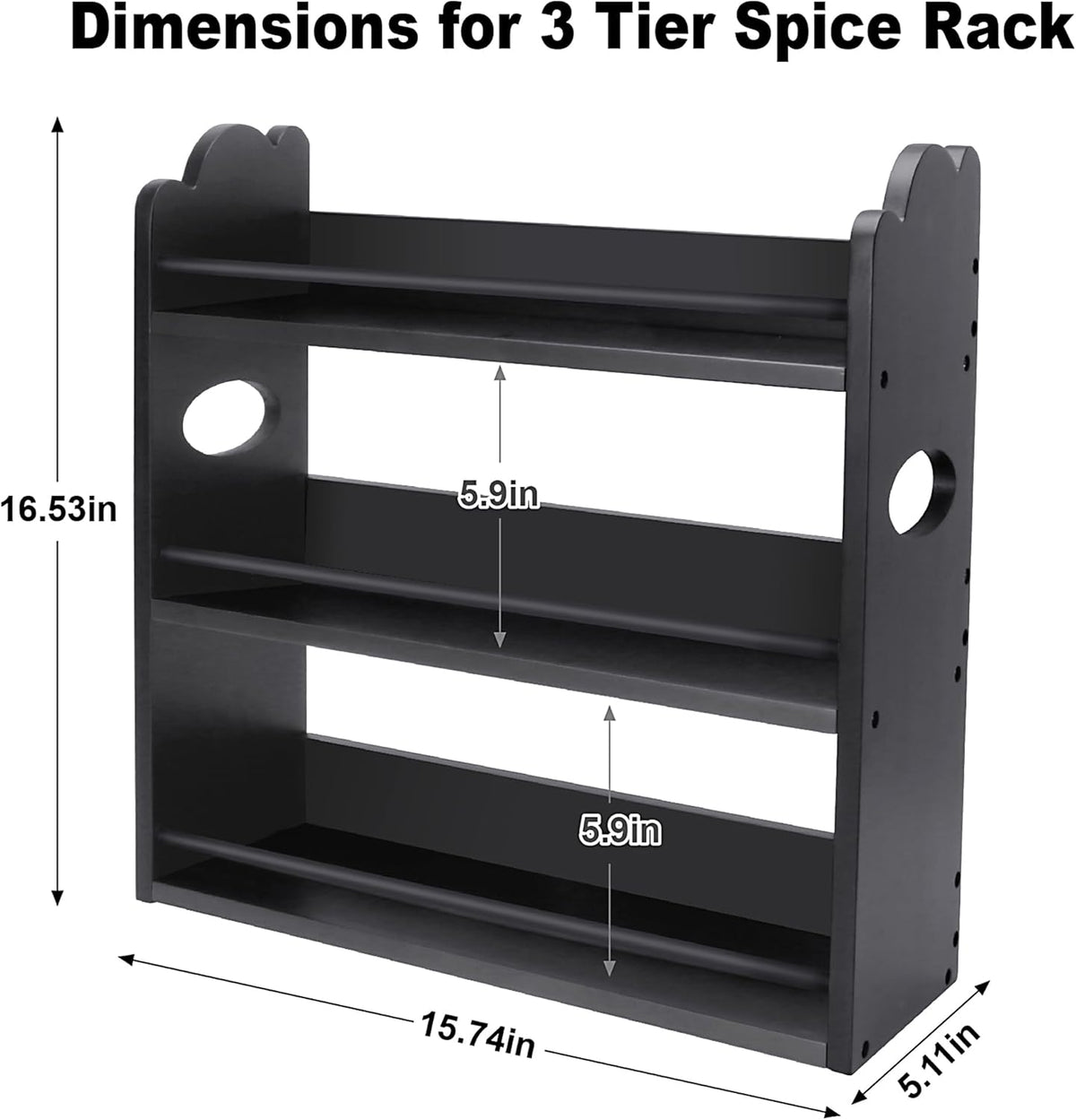3 Tier Bamboo Spice Rack, Spice Rack Organizer, Seasoning Jars Rack Shelf Spice Organizer for Kitchen Counter or Wall Mounting, Spice Storage Holder with handles, Jars Not Included,Natural