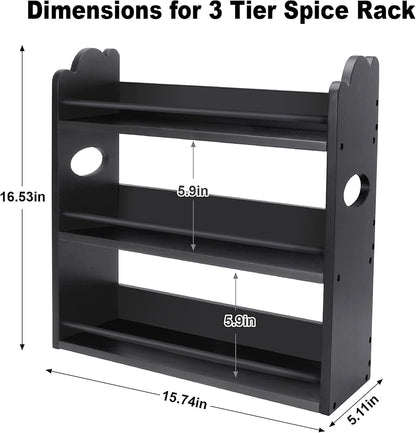 3 Tier Bamboo Spice Rack, Spice Rack Organizer, Seasoning Jars Rack Shelf Spice Organizer for Kitchen Counter or Wall Mounting, Spice Storage Holder with handles, Jars Not Included,Natural
