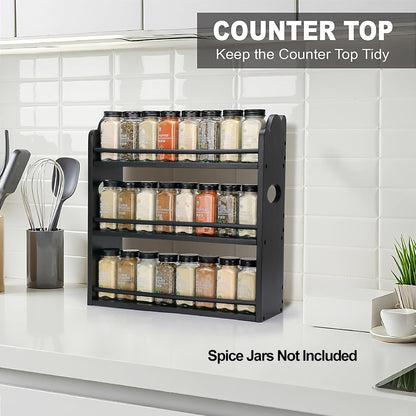 3 Tier Bamboo Spice Rack, Spice Rack Organizer, Seasoning Jars Rack Shelf Spice Organizer for Kitchen Counter or Wall Mounting, Spice Storage Holder with handles, Jars Not Included,Natural