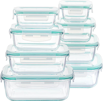 8 Pack Glass Food Storage Containers with Airtight Lids