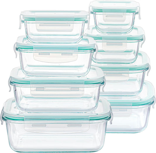 8 Pack Glass Food Storage Containers with Airtight Lids