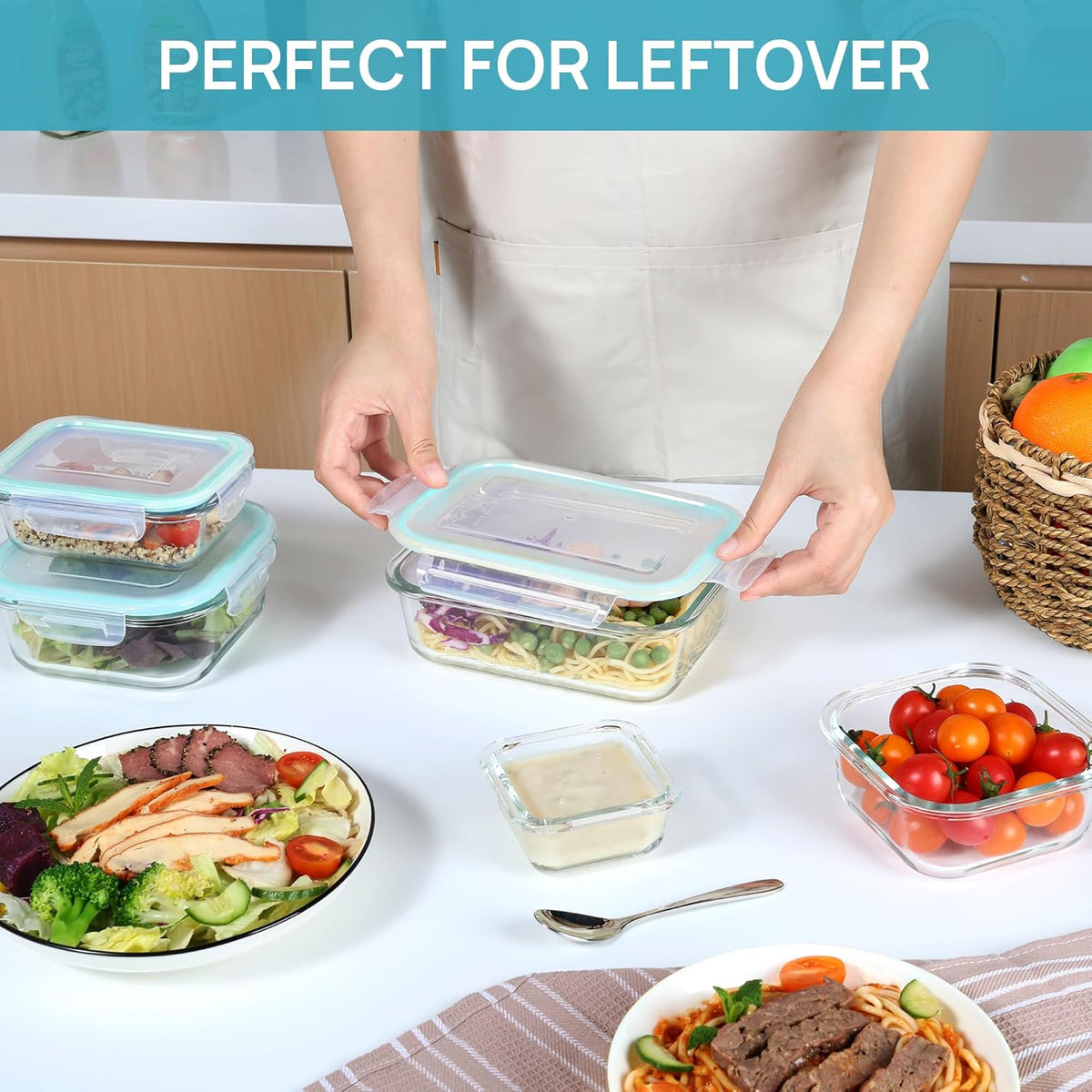 8 Pack Glass Food Storage Containers with Airtight Lids