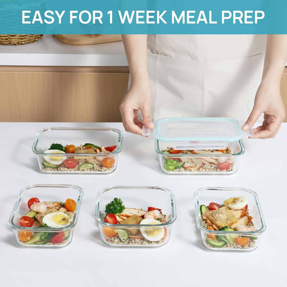 8 Pack Glass Food Storage Containers with Airtight Lids