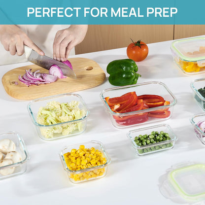 8 Pack Glass Food Storage Containers with Airtight Lids