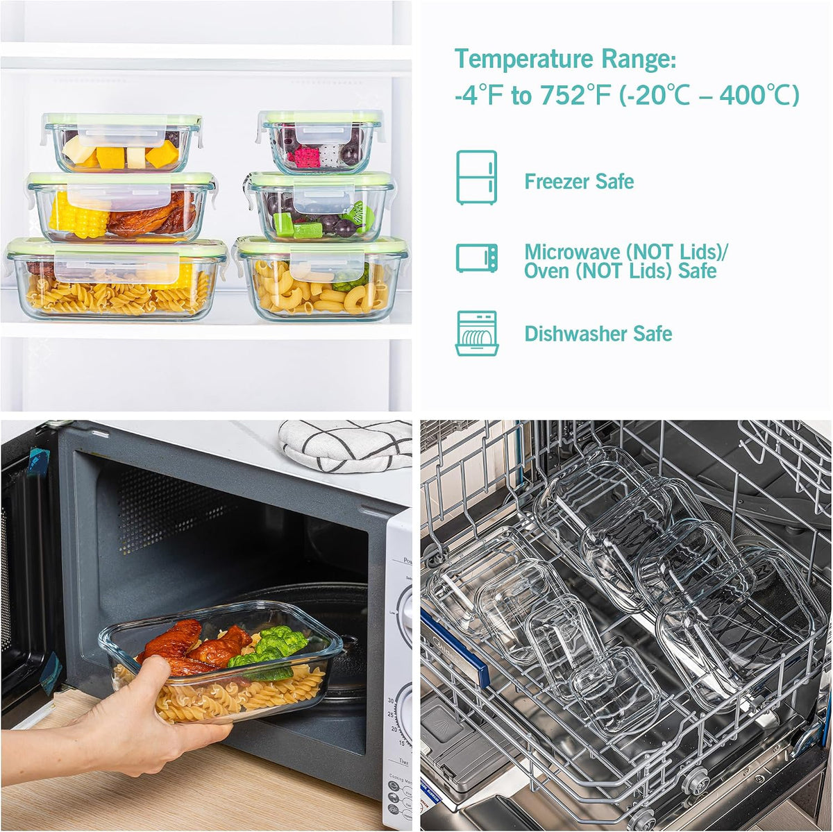 8 Pack Glass Food Storage Containers with Airtight Lids