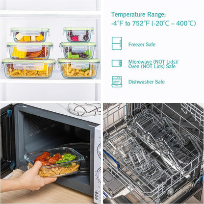 8 Pack Glass Food Storage Containers with Airtight Lids