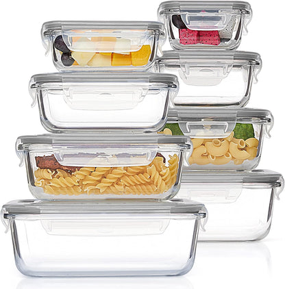 8 Pack Glass Food Storage Containers with Airtight Lids