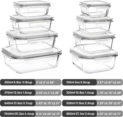 8 Pack Glass Food Storage Containers with Airtight Lids
