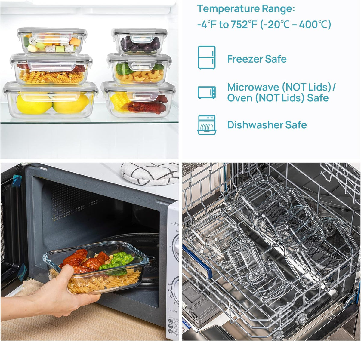8 Pack Glass Food Storage Containers with Airtight Lids