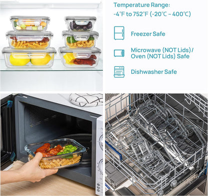 8 Pack Glass Food Storage Containers with Airtight Lids