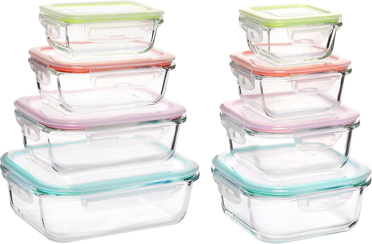 8 Pack Glass Food Storage Containers with Airtight Lids