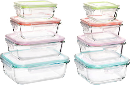 8 Pack Glass Food Storage Containers with Airtight Lids