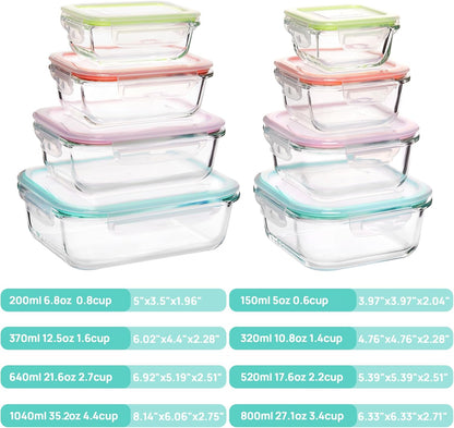 8 Pack Glass Food Storage Containers with Airtight Lids