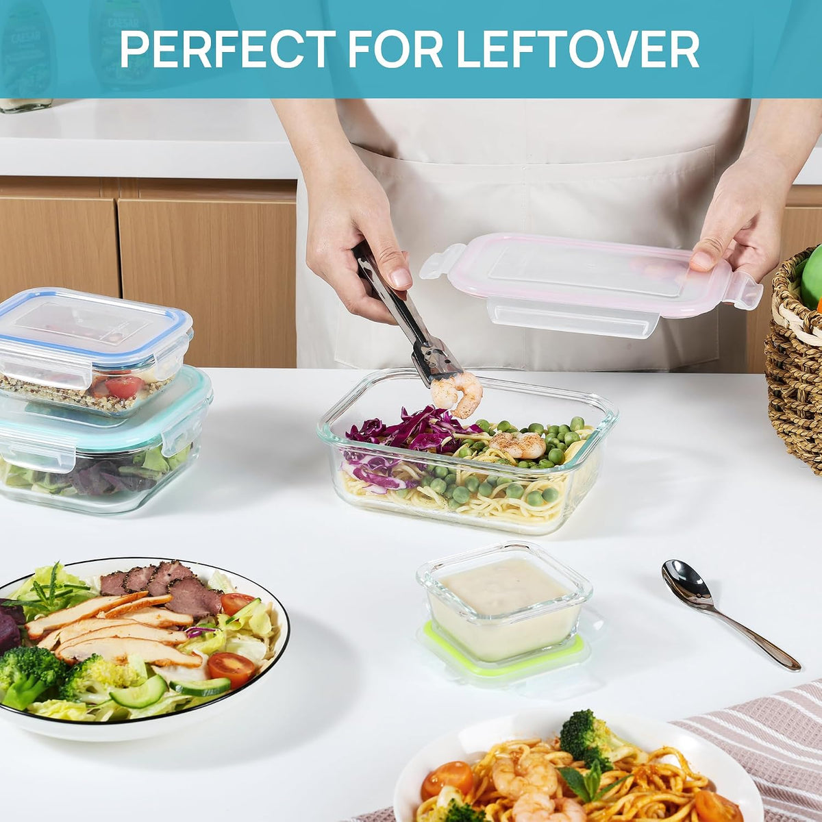 8 Pack Glass Food Storage Containers with Airtight Lids