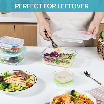 8 Pack Glass Food Storage Containers with Airtight Lids
