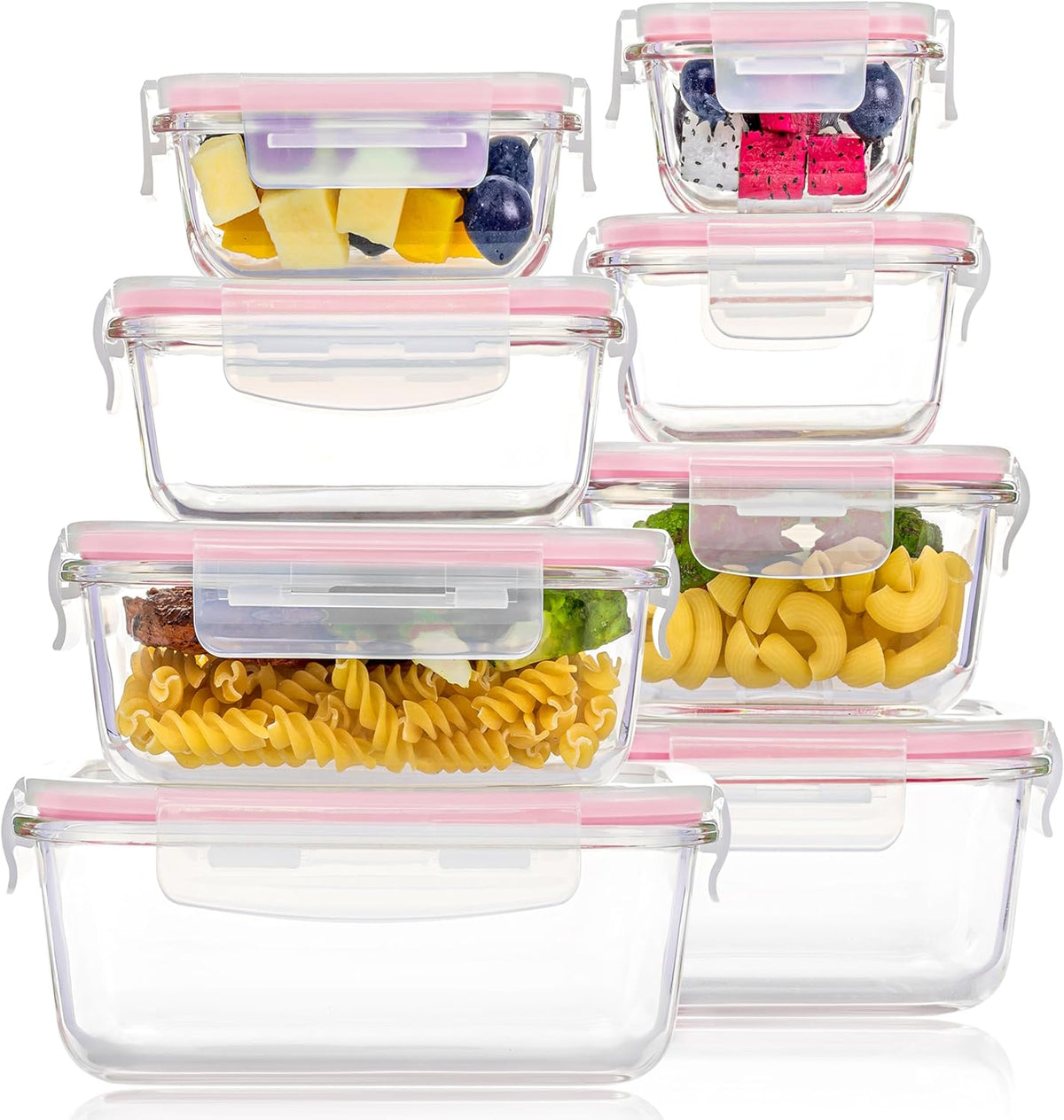 8 Pack Glass Food Storage Containers with Airtight Lids