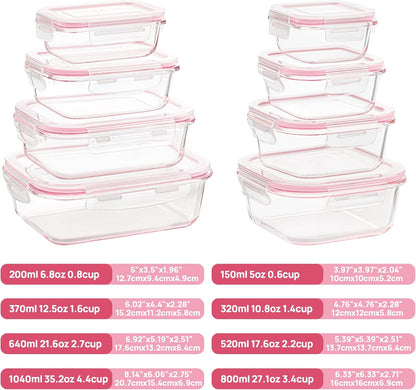 8 Pack Glass Food Storage Containers with Airtight Lids