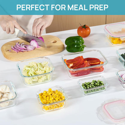8 Pack Glass Food Storage Containers with Airtight Lids