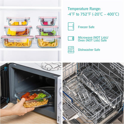 8 Pack Glass Food Storage Containers with Airtight Lids