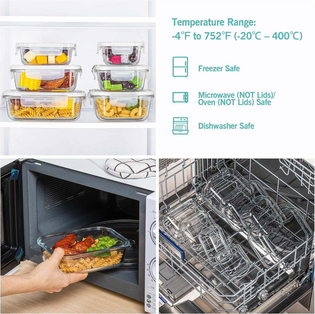 8 Pack Glass Food Storage Containers with Airtight Lids