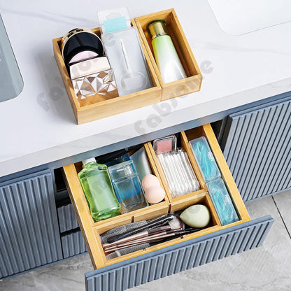 Drawer Organizer, Set of 9 Bamboo Wood Kitchen Makeup Desk Junk Tea Drawer Storage Boxes Bins for Cutlery Silverware Utensils Flatware, Small Wooden Container Tray for Bathroom, Office