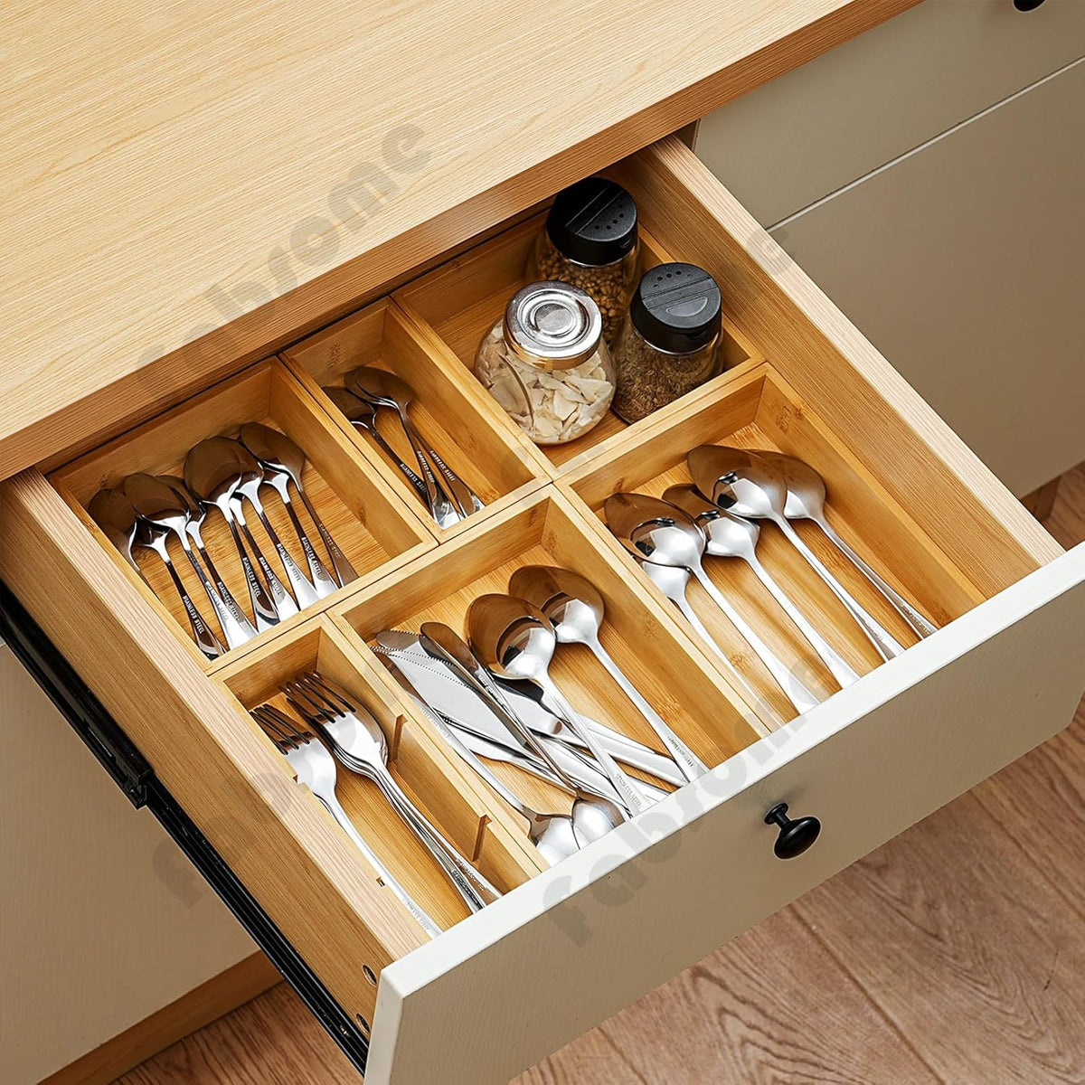Drawer Organizer, Set of 9 Bamboo Wood Kitchen Makeup Desk Junk Tea Drawer Storage Boxes Bins for Cutlery Silverware Utensils Flatware, Small Wooden Container Tray for Bathroom, Office