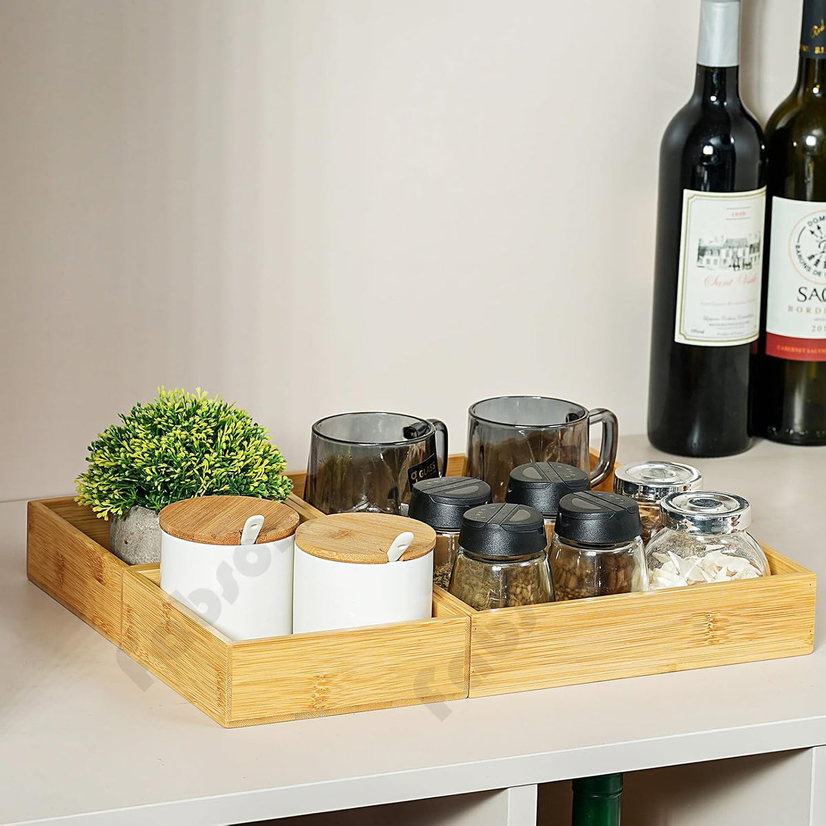 Drawer Organizer, Set of 9 Bamboo Wood Kitchen Makeup Desk Junk Tea Drawer Storage Boxes Bins for Cutlery Silverware Utensils Flatware, Small Wooden Container Tray for Bathroom, Office