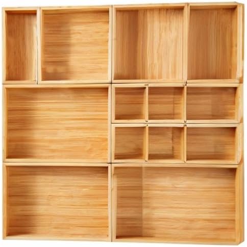 Drawer Organizer, Set of 9 Bamboo Wood Kitchen Makeup Desk Junk Tea Drawer Storage Boxes Bins for Cutlery Silverware Utensils Flatware, Small Wooden Container Tray for Bathroom, Office