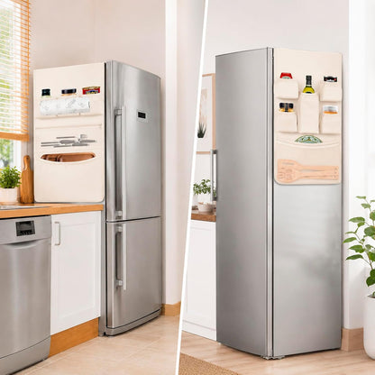 Mini Fridge Organizer Dorm Essentials - Over the Fridge Caddy Organizer, Dorm Room Storage, Mini Refrigerator Dust Cover Top with 12 Extra Large Fabric Pockets for Office Kitchen Home School, Grey
