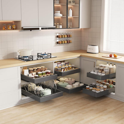 Pull out Cabinet Organizer 21"Deep with 4 Adjustable Dividers,Expandable（12.1"-20.4"W） Pots and Pans Organizer Under Cabinet with Raising Pad for Framed Cabinets,Slide out Drawers,White