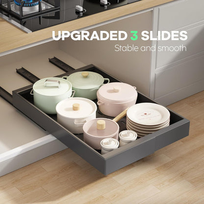 Pull out Cabinet Organizer 21"Deep with 4 Adjustable Dividers,Expandable（12.1"-20.4"W） Pots and Pans Organizer Under Cabinet with Raising Pad for Framed Cabinets,Slide out Drawers,White