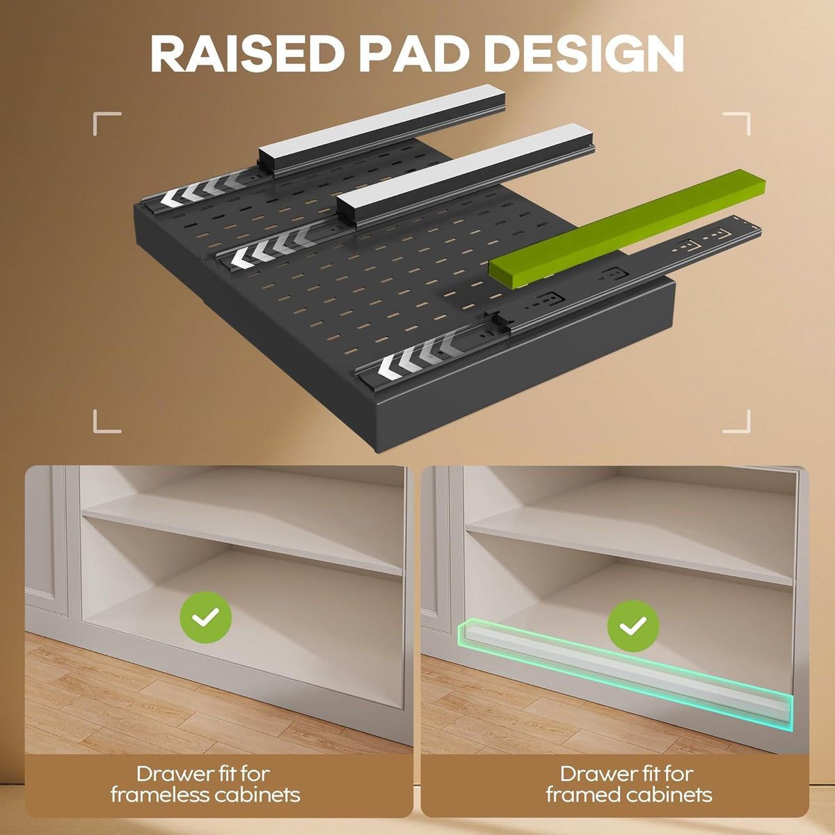 Pull out Cabinet Organizer 21"Deep with 4 Adjustable Dividers,Expandable（12.1"-20.4"W） Pots and Pans Organizer Under Cabinet with Raising Pad for Framed Cabinets,Slide out Drawers,White