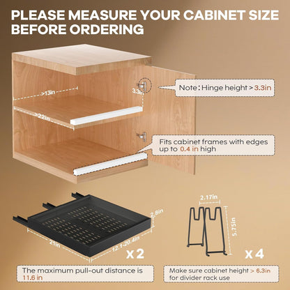 Pull out Cabinet Organizer 21"Deep with 4 Adjustable Dividers,Expandable（12.1"-20.4"W） Pots and Pans Organizer Under Cabinet with Raising Pad for Framed Cabinets,Slide out Drawers,White