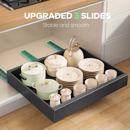 Pull out Cabinet Organizer 21"Deep with 4 Adjustable Dividers,Expandable（12.1"-20.4"W） Pots and Pans Organizer Under Cabinet with Raising Pad for Framed Cabinets,Slide out Drawers,White