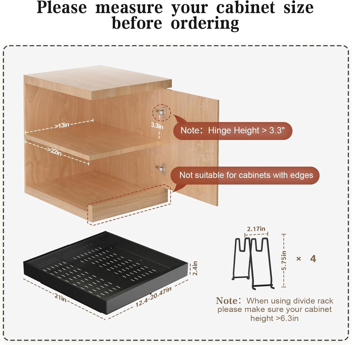 Pull out Cabinet Organizer 21"Deep with 4 Adjustable Dividers,Expandable（12.1"-20.4"W） Pots and Pans Organizer Under Cabinet with Raising Pad for Framed Cabinets,Slide out Drawers,White