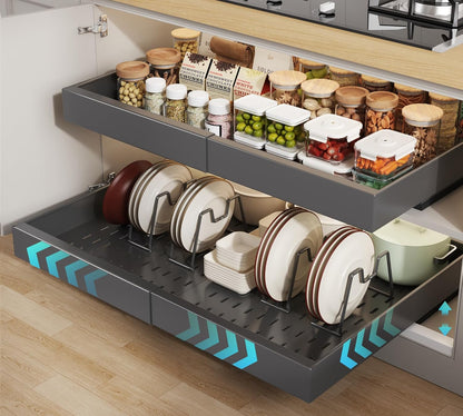Pull out Cabinet Organizer 21"Deep with 4 Adjustable Dividers,Expandable（12.1"-20.4"W） Pots and Pans Organizer Under Cabinet with Raising Pad for Framed Cabinets,Slide out Drawers,White