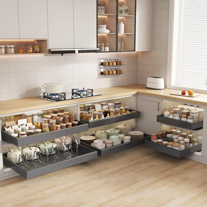 Pull out Cabinet Organizer 21"Deep with 4 Adjustable Dividers,Expandable（12.1"-20.4"W） Pots and Pans Organizer Under Cabinet with Raising Pad for Framed Cabinets,Slide out Drawers,White