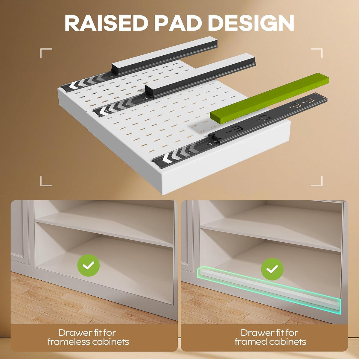 Pull out Cabinet Organizer 21"Deep with 4 Adjustable Dividers,Expandable（12.1"-20.4"W） Pots and Pans Organizer Under Cabinet with Raising Pad for Framed Cabinets,Slide out Drawers,White