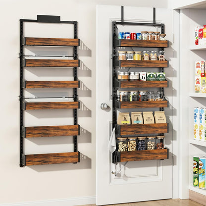 Over the Door Pantry Organizer: Storage and Pantry Organization with Hanging Basket - 8-Tier Metal Spice Rack Adjustable Shelves for Kitchen Laundry Room Bedroom & Bathroom Black