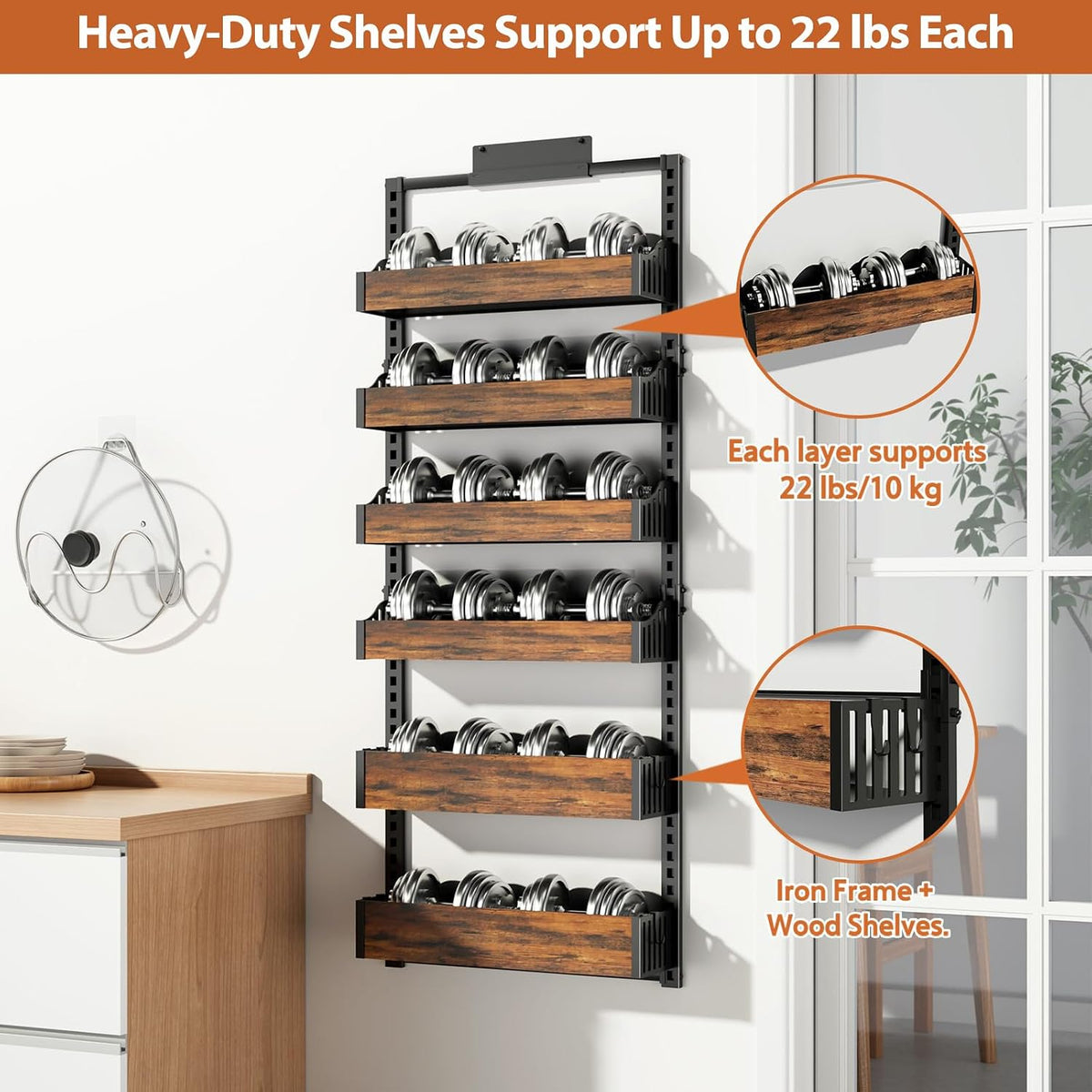 Over the Door Pantry Organizer: Storage and Pantry Organization with Hanging Basket - 8-Tier Metal Spice Rack Adjustable Shelves for Kitchen Laundry Room Bedroom & Bathroom Black