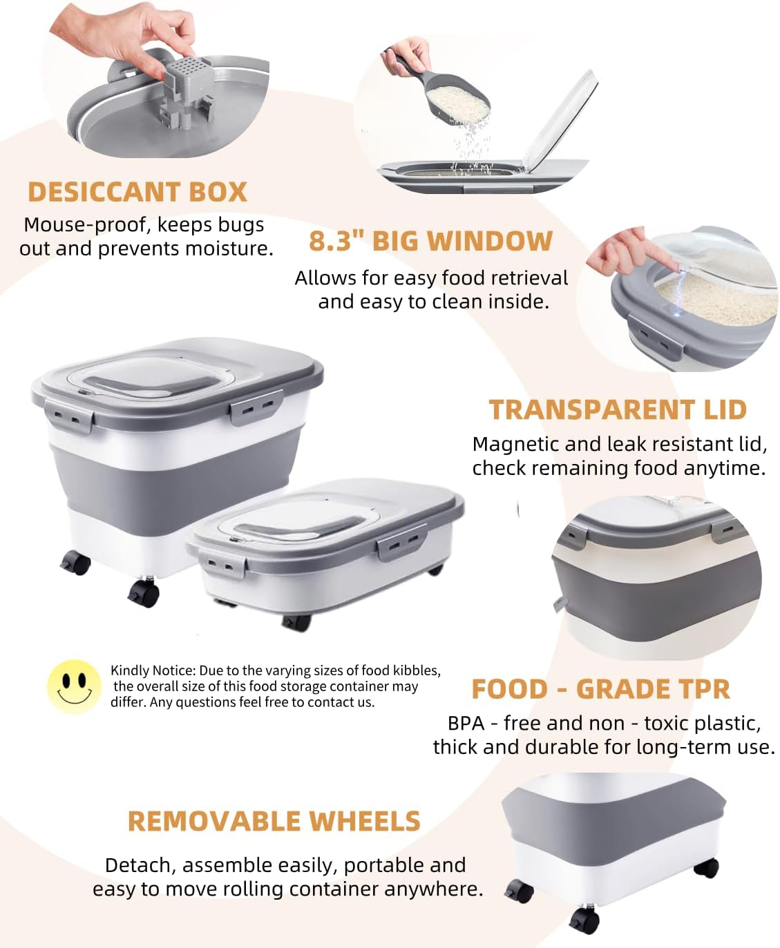 20-30 Lbs Rice Storage Container,Collapsible Food Storage Containers