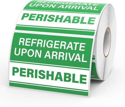 500 Pcs Waterproof Perishable Stickers for Shipping 3 × 2 Inch Perishable Refrigerate Upon Arrival Labels Green Keep Refrigerated Warning Stickers Packing Labels for Food Delivery Cold Chain