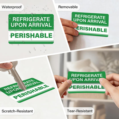 500 Pcs Waterproof Perishable Stickers for Shipping 3 × 2 Inch Perishable Refrigerate Upon Arrival Labels Green Keep Refrigerated Warning Stickers Packing Labels for Food Delivery Cold Chain